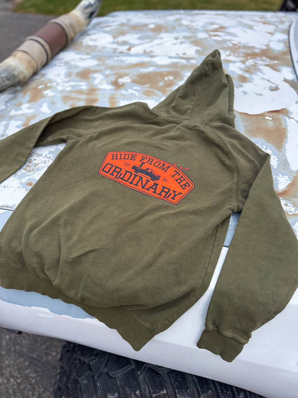 -HIDE FROM THE ORDINARY- Distressed Mid-Weight Hoodie