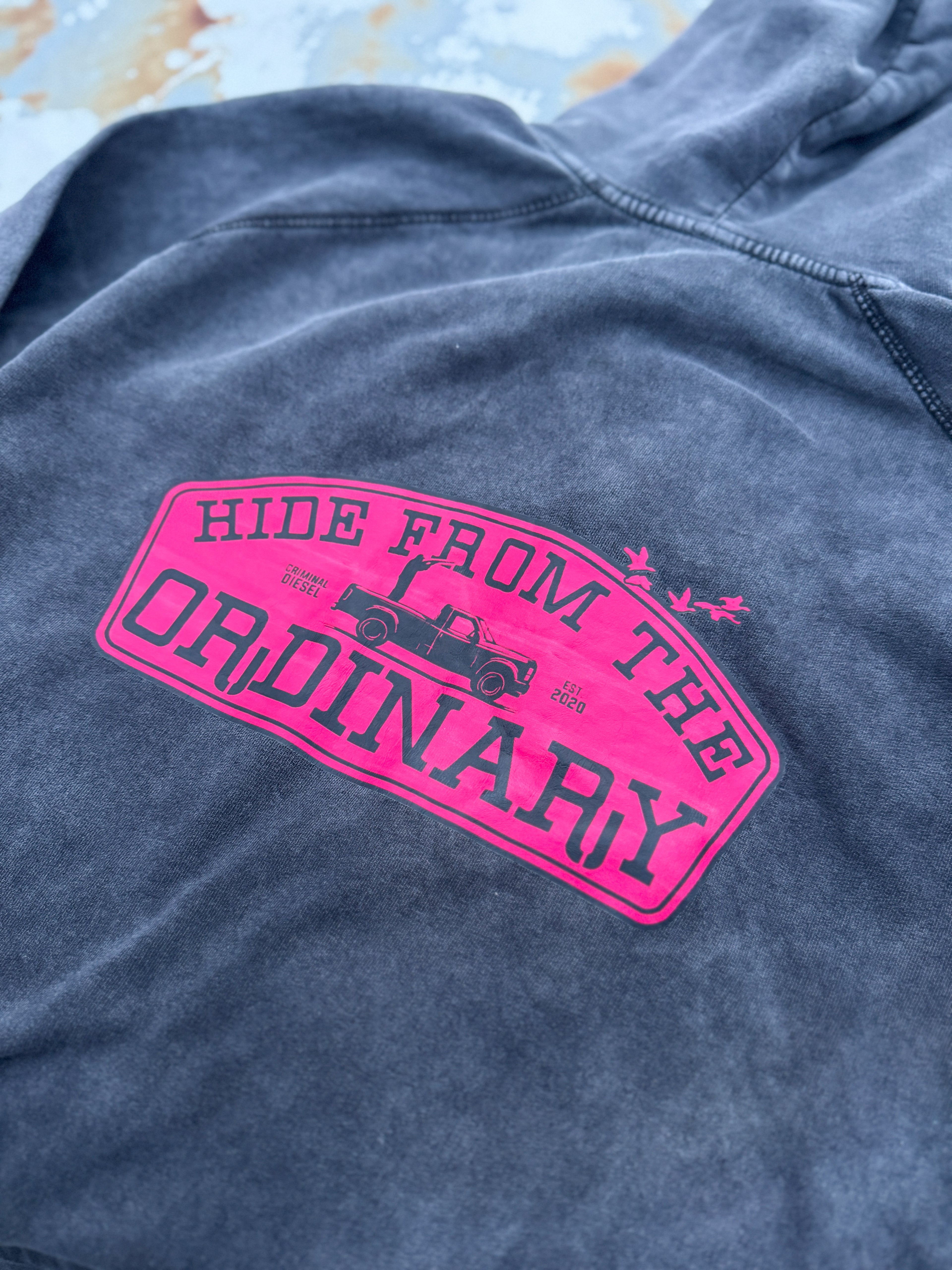 -HIDE FROM THE ORDINARY- Distressed Mid-Weight Hoodie