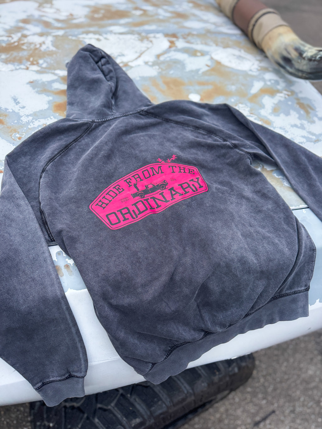 -HIDE FROM THE ORDINARY- Distressed Mid-Weight Hoodie