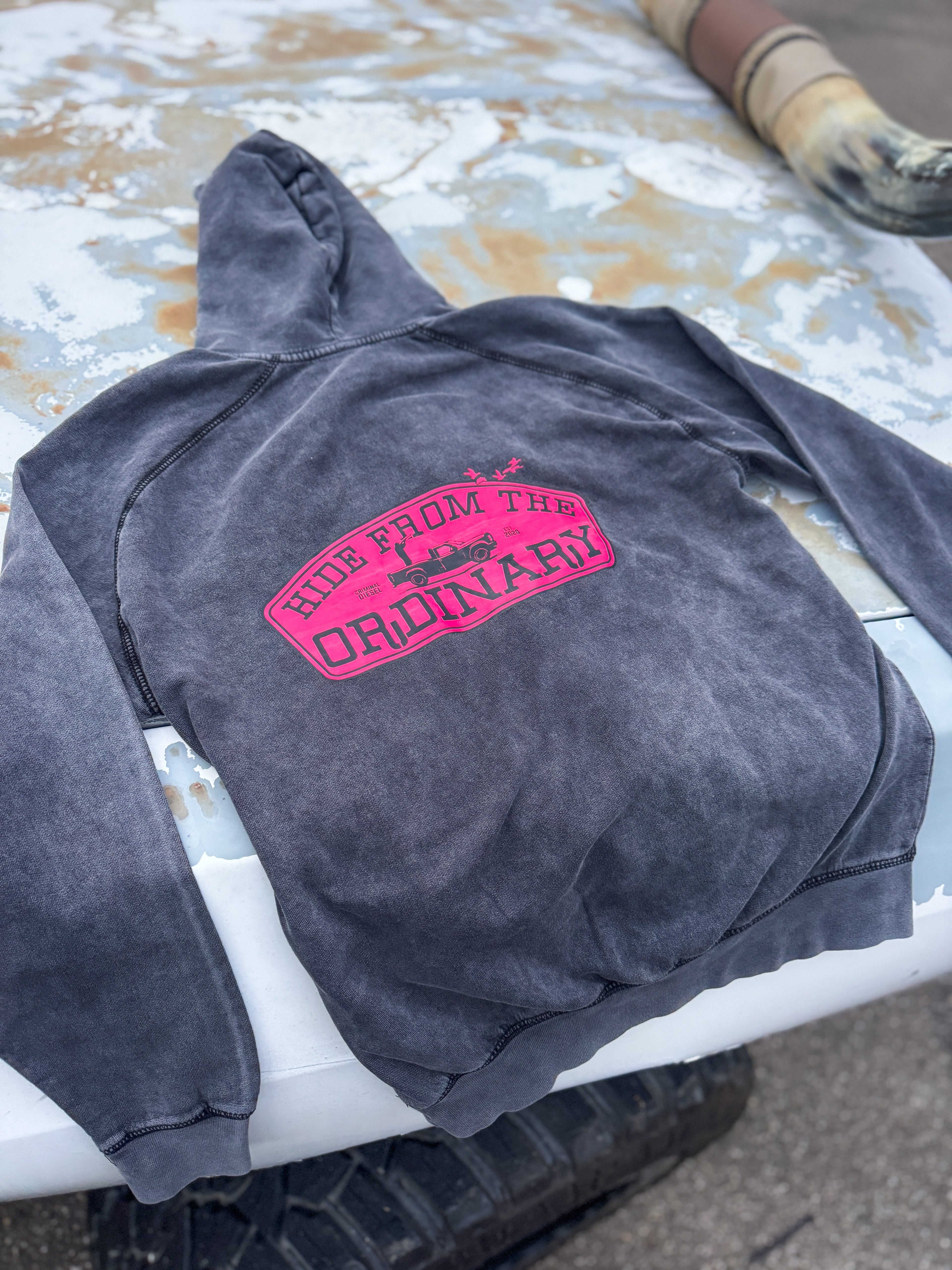 -HIDE FROM THE ORDINARY- Distressed Mid-Weight Hoodie